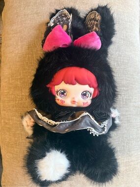 Micoco 400% Bunny Plush Doll Costume with Bow and Red-Haired Doll Face pearls